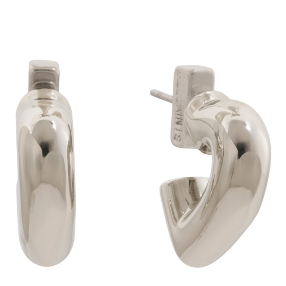 AllSaints New Shiny Silver Tone Brass Chubby Heart Huggie Earrings Romantic